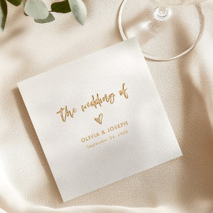 Chic Casual Script and Heart   Wedding Gold Foil Napkins