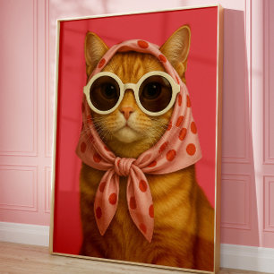 Chic Cat Funny Aesthetic Wall Art Print 