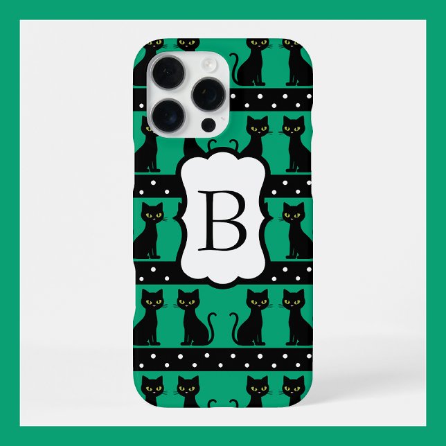 Chic Cat Monogram Pattern Customisable Initial iPhone Case (Creator Uploaded)