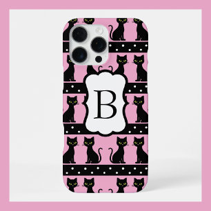 Chic Cat Monogram Pattern Customizable Initial iPhone 16 Pro Max Case