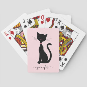 Chic Cat Personalised Name Pink Black Playing Cards