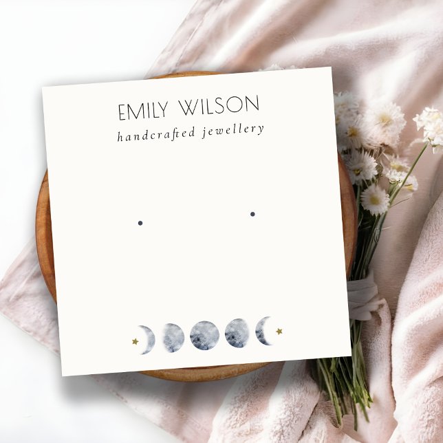 Chic Celestial Moon Watercolor Earring Display Square Business Card (Creator Uploaded)
