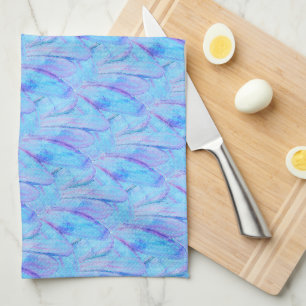 Chic Cerulean Painterly Flower Petal Pattern Tea Towel