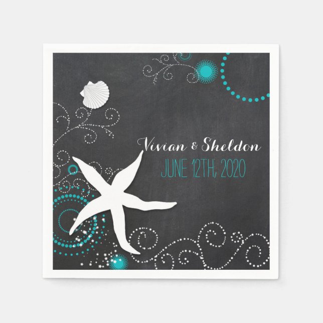 Chic Chalkboard Beach Wedding Napkin (Front)