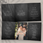 Chic Chalkboard Wedding Tri-Fold Programme<br><div class="desc">These beautiful programs are perfect for anyone getting married this year. The design features elegant white wording on a chalkboard style background, very trendy but with a timeless feel. The template wording is easy to personalise and there is also space to include your favourite photo. If you would like to...</div>