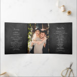 Chic Chalkboard Wedding Tri-Fold Programme<br><div class="desc">These beautiful programs are perfect for anyone getting married this year. The design features elegant white wording on a chalkboard style background, very trendy but with a timeless feel. The template wording is easy to personalise and there is also space to include your favourite photo. If you would like to...</div>