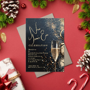 Chic Champagne and Clocks New Year's Eve Acrylic Invitations