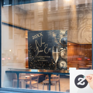 Chic Champagne and Clocks New Year's Eve Party Window Cling