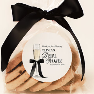 Chic Champagne Black & White Bridal Shower Classic Round Sticker