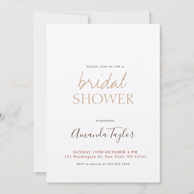 Chic Champagne Colour Minimalist Bridal Shower Invitation (Front)
