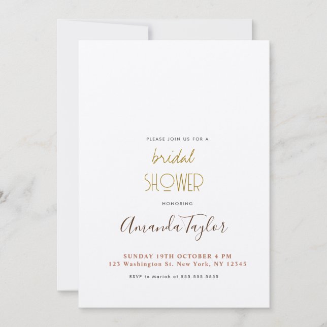 Chic Champagne Colour Minimalist Bridal Shower Invitation (Front)