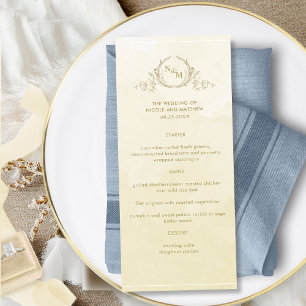 Chic Champagne Cream Watercolor, Monogram Wedding  Menu