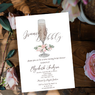 Chic Champagne Glass,Roses Brunch & Bubbly Invitation