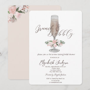 Chic Champagne Glass,Roses Brunch & Bubbly Invitation