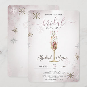 Chic Champagne Glass Snowflakes Bridal Luncheon Invitation