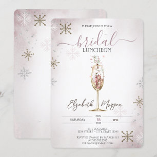 Chic Champagne Glass Snowflakes Bridal Luncheon   Invitation