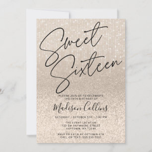 Chic Champagne Glitter Sweet 16 Invitation