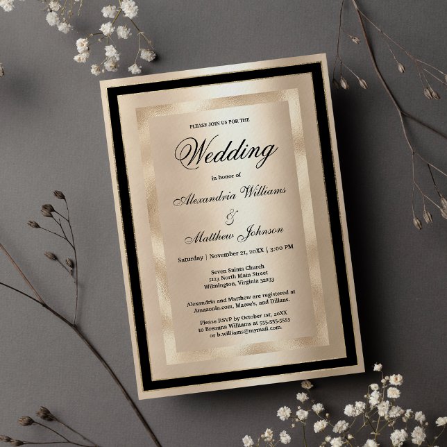 Chic Champagne Gold Black Glamour Luxury Wedding  Invitation (Chic Champagne Gold Black Glamour Luxury Wedding )