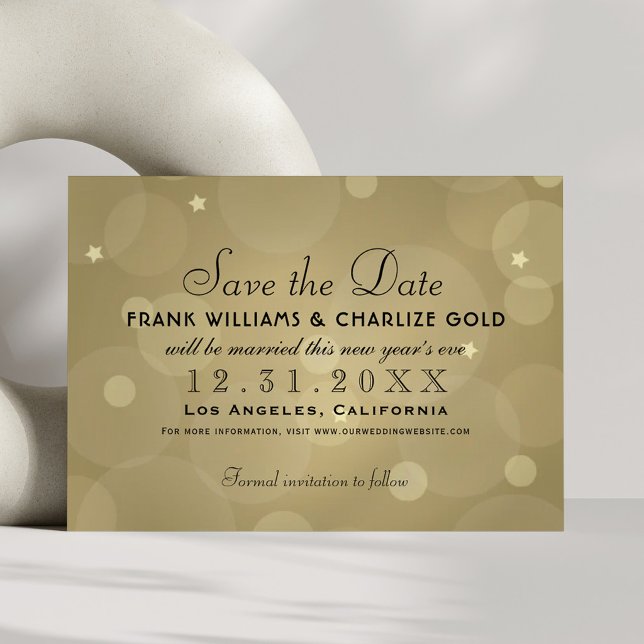 Chic Champagne Gold Bubble Stars Wedding Save The Date (Creator Uploaded)