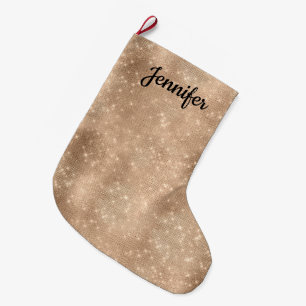 Chic Champagne Gold Sparkle Glitz  Large Christmas Stocking