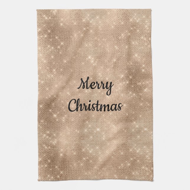 Chic Champagne Gold Sparkle Glitz  Tea Towel (Vertical)
