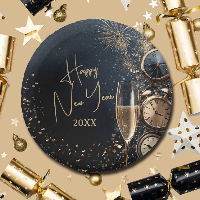 Chic Champagne Time Happy New Year Paper Plate (Chic Champagne Time Happy New Year Paper Bowls)