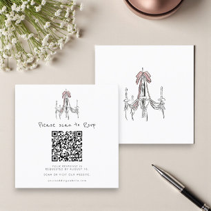 Chic Chandelier Blush Pink Bow Wedding RSVP Card