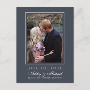 Chic Charcoal Blue Save the Date Engagement Photo Announcement Postcard