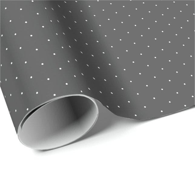 Chic charcoal grey white tiny polka dots pattern wrapping paper (Roll Corner)
