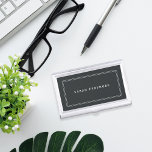 Chic Charcoal | Personalised Business Card Holder<br><div class="desc">Chic business card holder features your name in classic white lettering,  framed by a thin white geometric border on a soft off-black charcoal background. Matching business cards and accessories also available.</div>