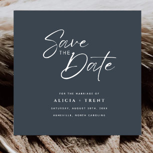 Chic Charcoal & White Calligraphy Save the Date Invitation