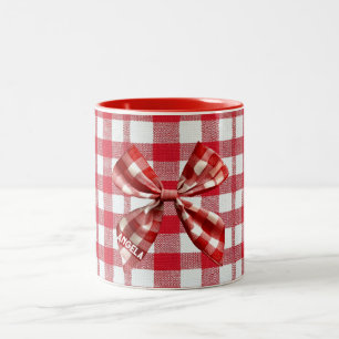 Chic Check Bow Red and White Gingham Two-Tone Coffee Mug