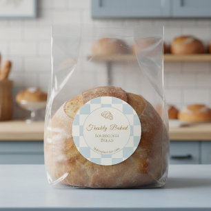 Chic Checkered Blue Croissant Bakery Product Classic Round Sticker