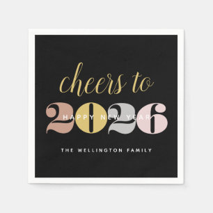 Chic Cheers to 2022 Black Gold New Year's Paper Napkin