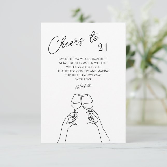 Chic cheers to 21st birthday party  thank you card (Standing Front)