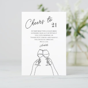 Chic cheers to 21st birthday party  thank you card