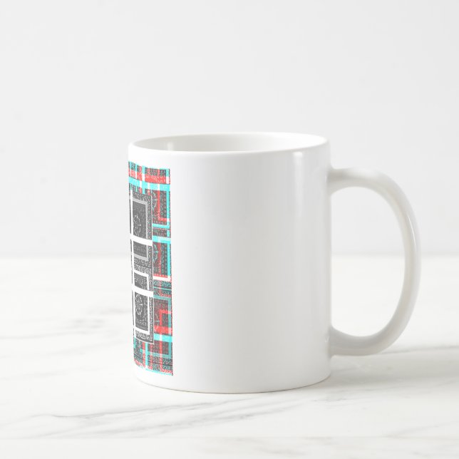 Chic Chequered Black, White & Red Graphics Design Coffee Mug (Right)