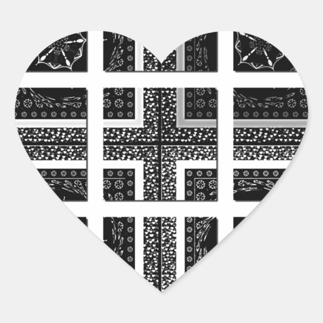 Chic Chequered Black, White & Red Graphics Design Heart Sticker (Front)