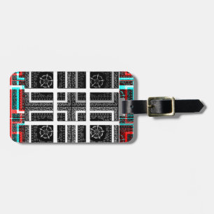 Chic Chequered Black, White & Red Graphics Design Luggage Tag