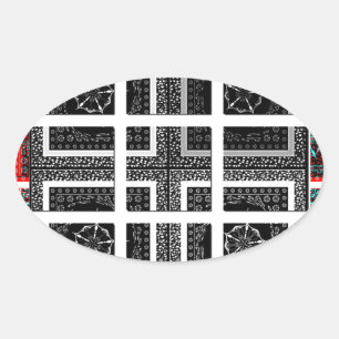 Chic Chequered Black, White & Red Graphics Design Oval Sticker