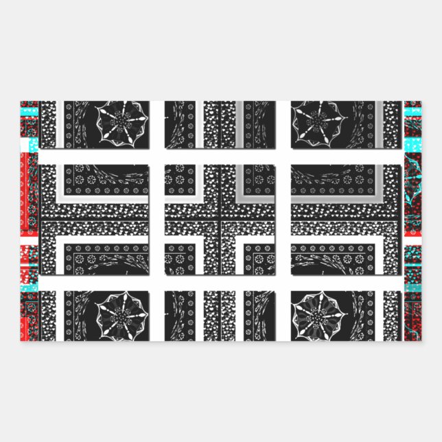 Chic Chequered Black, White & Red Graphics Design Rectangular Sticker (Front)