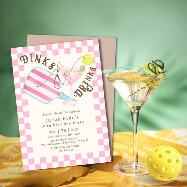 Chic Chequered Dinks & Drinks Pickleball Birthday Invitation (Chic Navy Blue Beer Label Brewery Theme Birthday Invitation)