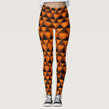 Chic Chequered Fusion: Orange & Black Leggings