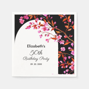 Chic Cherry Blossom Sakura Black White Birthday  Napkin