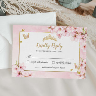 Chic Cherry Blossoms Floral Quinceañera Sweet 16  RSVP Card