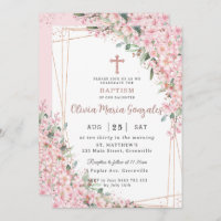 Chic Cherry Blossoms Rose Gold Christening Baptism