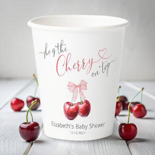 Chic Cherry on Top Coquette Baby Shower Paper Cups