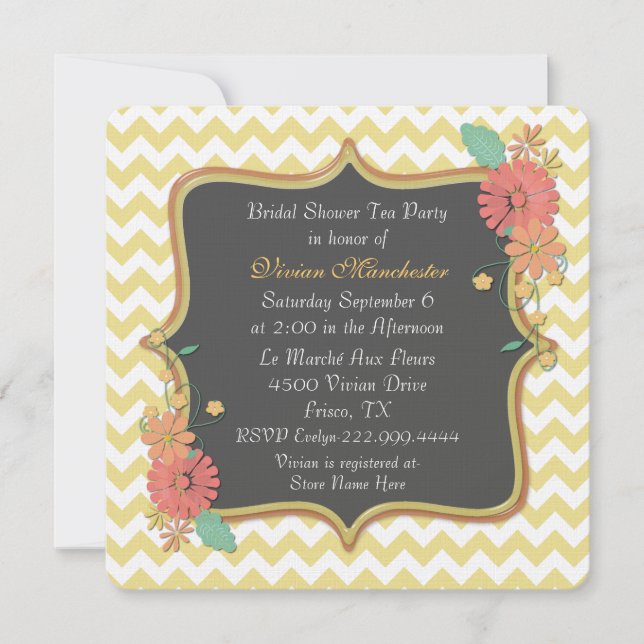Chic Chevron and Floral Bridal Shower Invitation (Front)