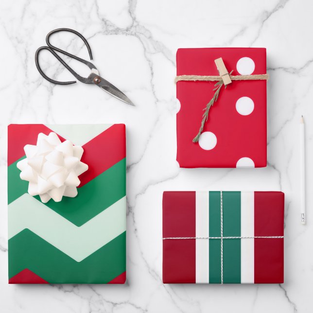 Chic Chevron and Polka-Dot Holiday  Wrapping Paper Sheet (Front)