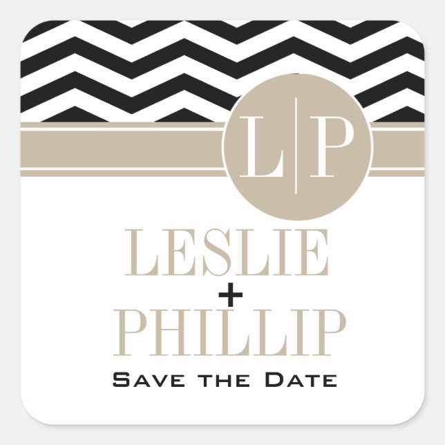 Chic Chevron Monogram | black Square Sticker (Front)